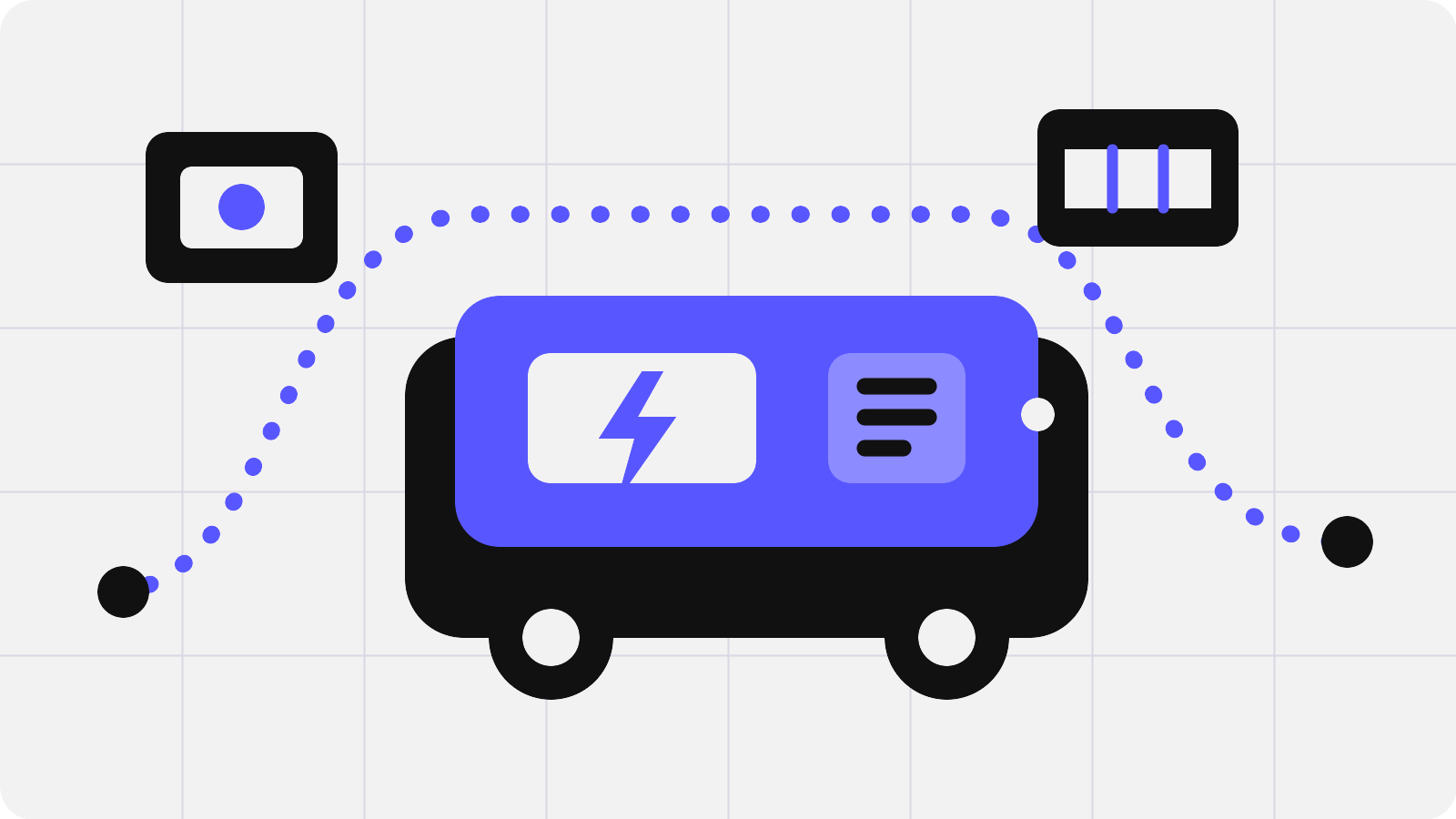 Conceptual electric autonomous vehicle following a route between industrial stations