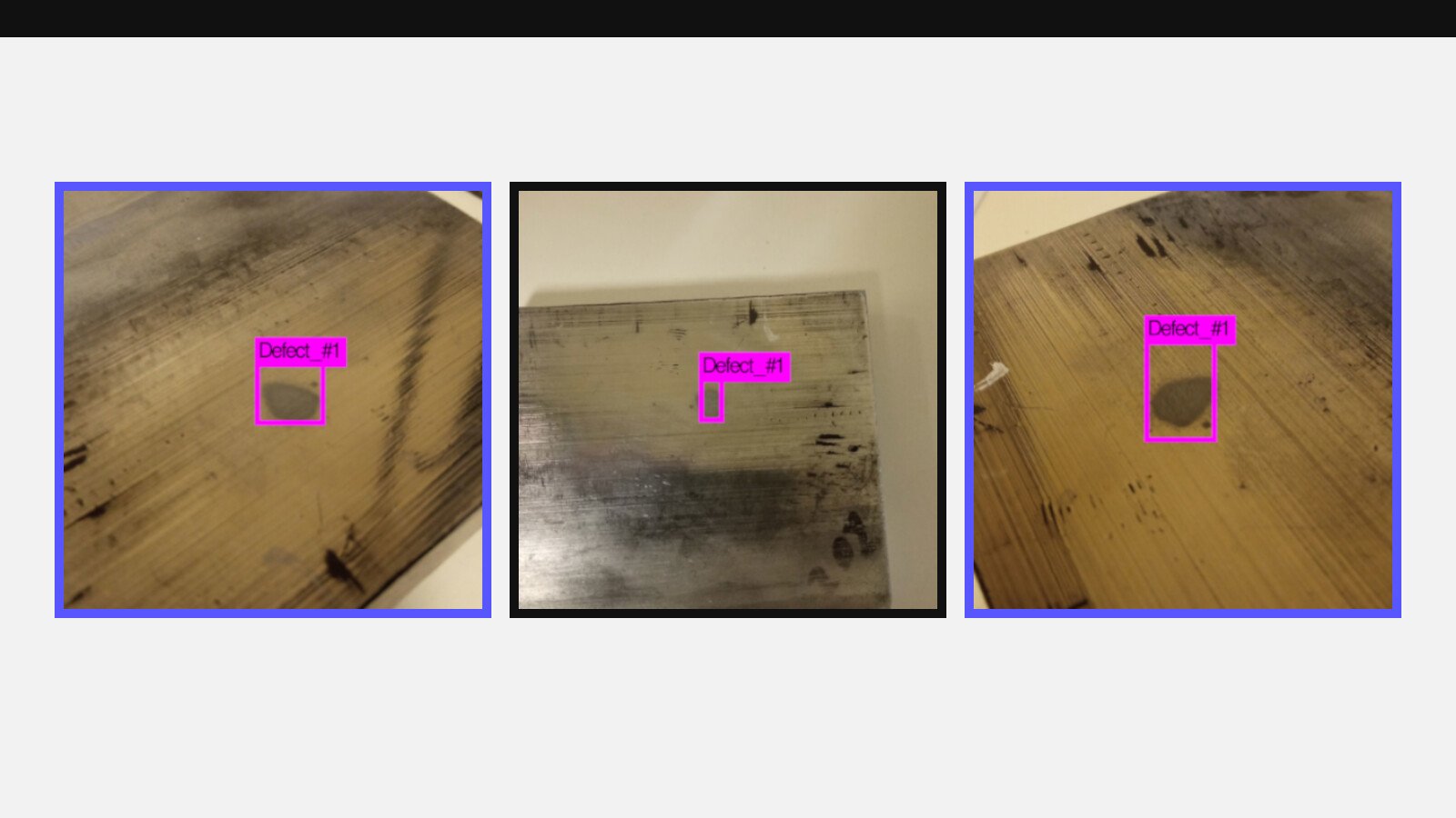 Three aluminium samples with detected improperly polished regions